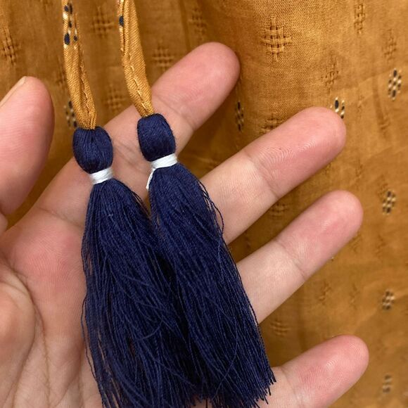 Dressbarn L Mustard Boho Embroidered Peasant Blouse Tassel - Picture 8 of 11